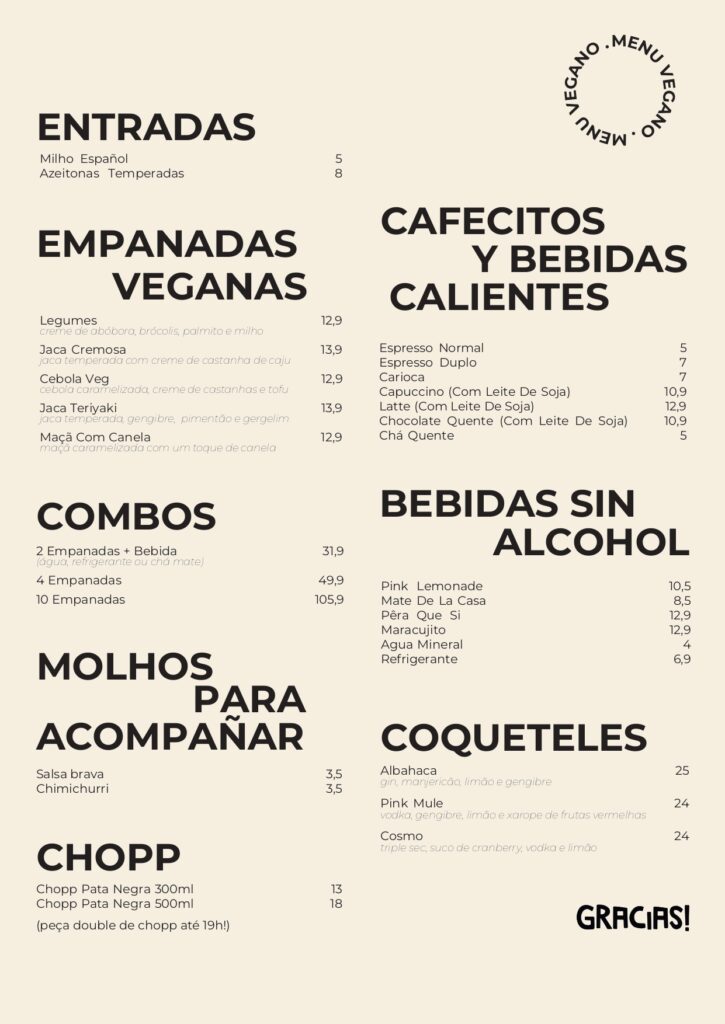 Menu especial vegano